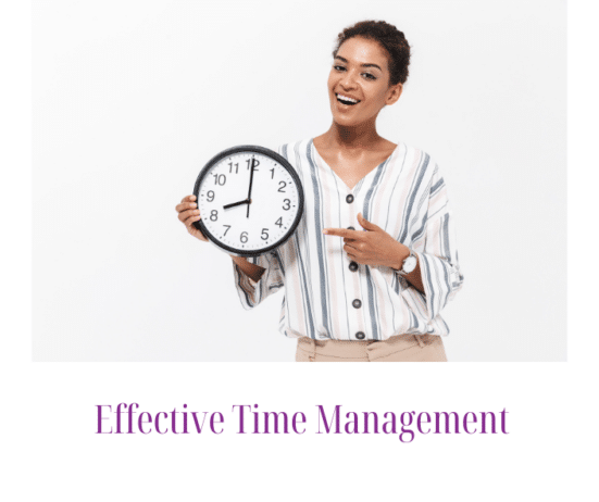 a woman pointing at a clock; best-anxiety-coaching-programs-time-management-coach; manage anxiety