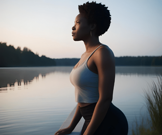 a Black woman standing near water; Recognizing the Signs of Burnout in Women_Twanna Carter