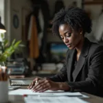 Black woman executive working at the office; find Black executive coach; best Black executive coach near; find Black career coach; best Black career coach near; stop overgiving, stop over performing