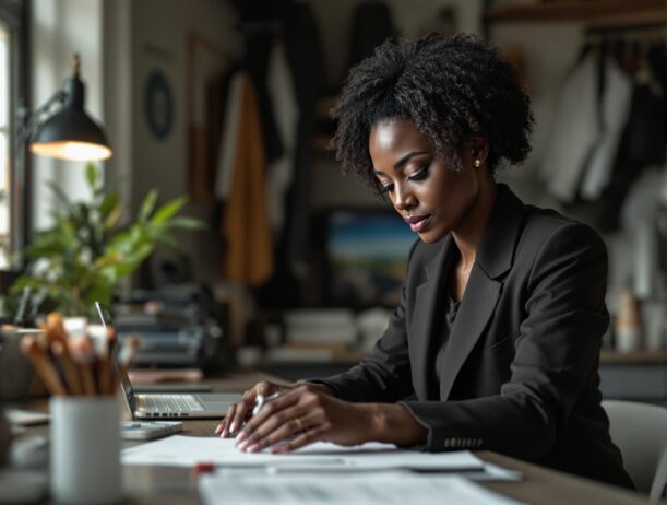 Black woman executive working at the office; find Black executive coach; best Black executive coach near; find Black career coach; best Black career coach near; stop overgiving, stop over performing