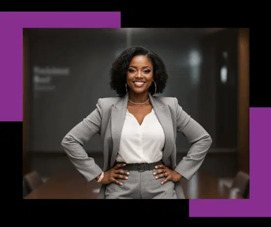 Confident Black woman executive;
