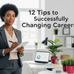 Black woman executive standing with a pad; 12 Tips to Successfully Changing Careers ; find Black executive coach near; best Black executive coach near; executive career coach for black women; career change coach for black women executives; career coaching for women of color executives; black female executive coach career change; online executive career coach; virtual executive career coaching; executive career coach new york; executive career coach texas; executive career coach washington dc; executive career coach dallas; healthcare executive career coach; finance executive career coach ; nonprofit executive career coach