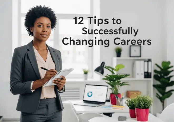 Black woman executive standing with a pad; 12 Tips to Successfully Changing Careers ; find Black executive coach near; best Black executive coach near; executive career coach for black women; career change coach for black women executives; career coaching for women of color executives; black female executive coach career change; online executive career coach; virtual executive career coaching; executive career coach new york; executive career coach texas; executive career coach washington dc; executive career coach dallas; healthcare executive career coach; finance executive career coach ; nonprofit executive career coach