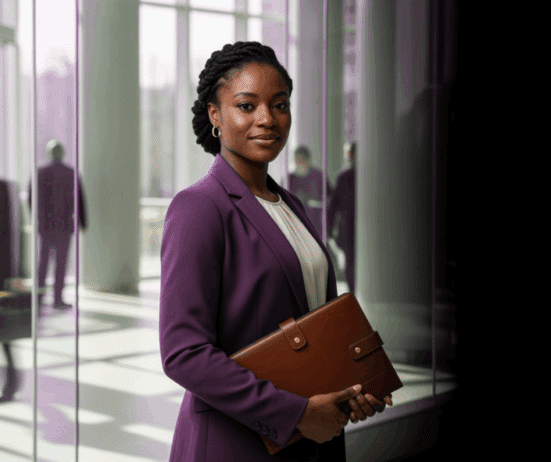 executive Black woman in  corporate building; Personal Branding for Black Women ; find Black executive coach near; find personal branding coach near me; executive coaching near me; find Black executive coach near; VISIBLE Executive Brand Method™