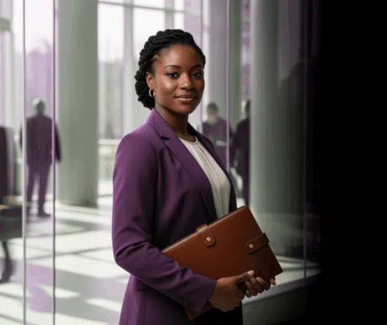 executive Black woman in corporate building; Personal Branding for Black Women ; find Black executive coach near; find personal branding coach near me; executive coaching near me; find Black executive coach near; VISIBLE Executive Brand Method™