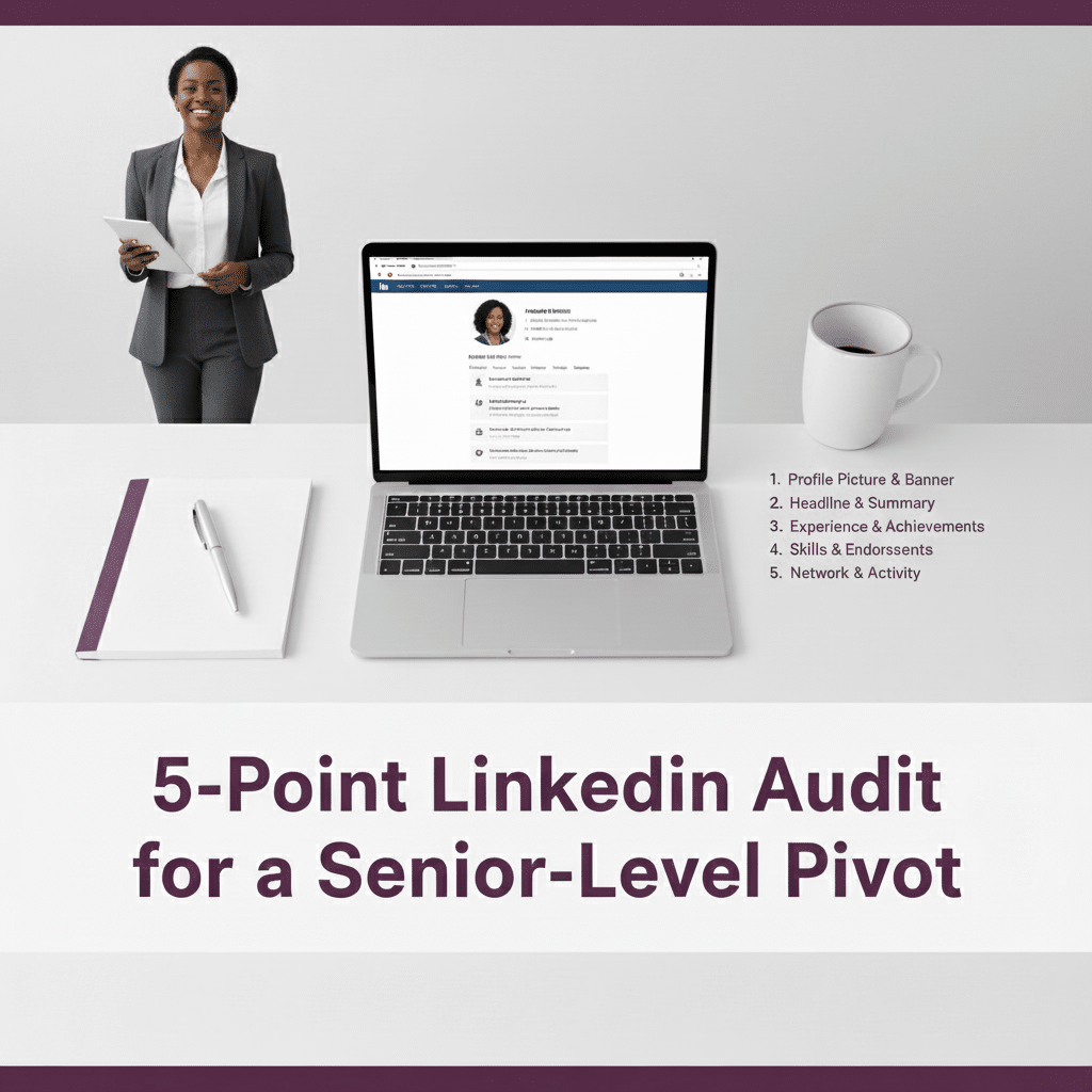 executive Black women standing beside a laptop; 5-Point LinkedIn Audit for Making a Senior-Level Pivot _Twanna Carter; find Black executive coach; Black executive coach for Black women; best executive coach for Black women, linkedin audit; update my Linkedin profile; executive coaching for career pivot; Best Black executive coach near me, Find Black executive coach near me, Executive coaching for Black women near me Executive coach for Black women NY buy executive branding coaching, Executive coach for Black women NJ, Executive coach for Black women TX, Executive coach for Black women MD, Executive coach for Black women AZ