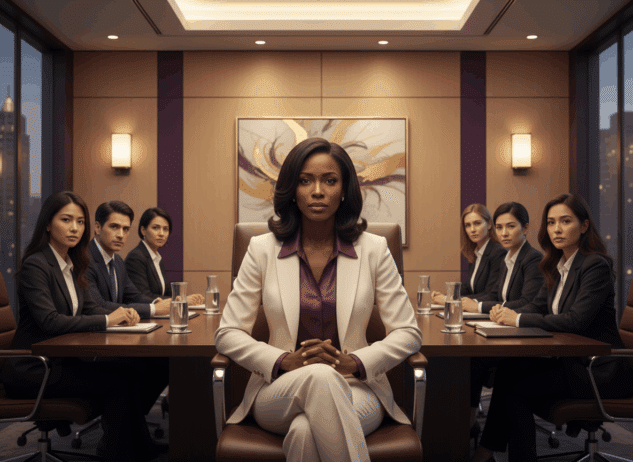 Black woman sitting in a board room; The Fear-Based Leadership Cycle That’s Secretly Running Your Life. And How to Break It