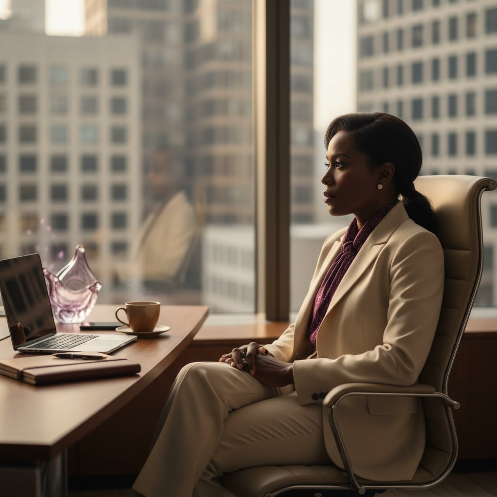 Black woman executive sitting in office; Why Knowing Your Strengths Is the Shortcut to Landing the Right Role; best Black executive near MD, best Black executive ner NY, best Black executive coach near CA, career pivot coach; executive career pivot coach; emotional exhaustion, career transitioning coach; executive coach for Black women; executive career coach; hire a career coach for career pivot; best career pivot programs for executives; career coaching packages for executives; find a coach for career change for Black women
