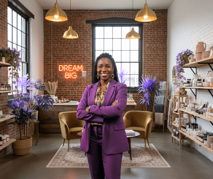 Black woman entrepreneur standing in her business; 10 Powerful Reasons Why Black Women Entrepreneurs Are Leading the Rise of Entrepreneurship; find executive coach for new entrepreneurs; find business coach for entrepreneurs;
