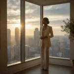 Black woman executive staring out of a corner office; Redefining Success. How Black Women Executives Are Leading a New Era of Authentic Leadership; Black women executives, authentic leadership, executive coaching, Lead with E.A.S.E.™ framework, boundaries, workplace wellbeing; find executive coach for Black women near; best Black executive near;