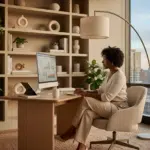 Black woman entrepreneur sitting at desk; confidence issues Black women, fear of visibility entrepreneurship, self-doubt in business, best Black business coach near, find best Black executive coach near; business coaching for Black women, values-based entrepreneurship, authentic business building; Why So Many Smart Black Women Experience Fear of Starting a Business, and Feel Completely Stuck