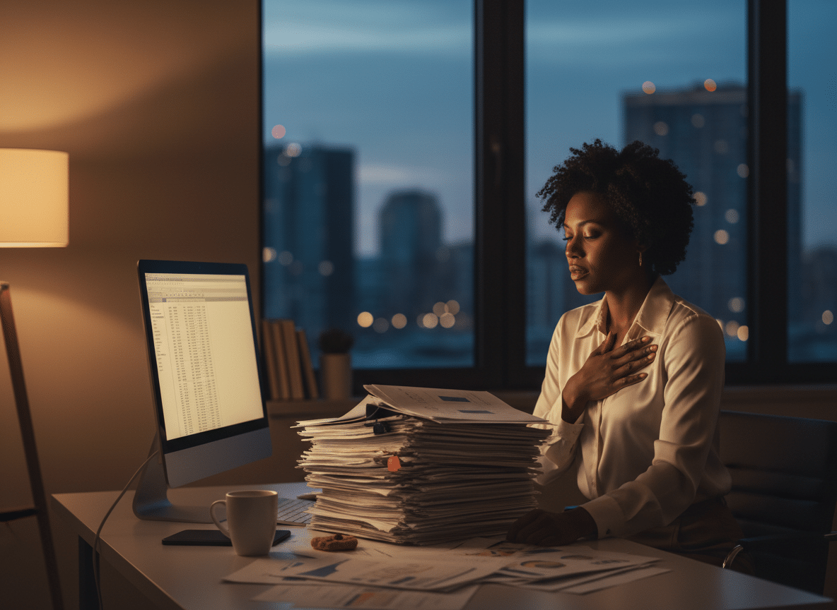 Black woman strong one at work; The Hidden Cost of Being the Strong One at Work; ; overworked Black women leaders, you feel empty, rest without guilt, boundaries for Black women leaders, emotional well-being Black women executives, why am I burned out at work, signs of burnout for Black women, how to recover from workplace trauma, how to set boundaries at work without guilt, what to do when everyone needs you, why Black women stay in toxic workplaces, how to survive being managed out, how to lead with confidence as a Black woman, healing from microaggressions at work, emotional healing for Black women professionals,