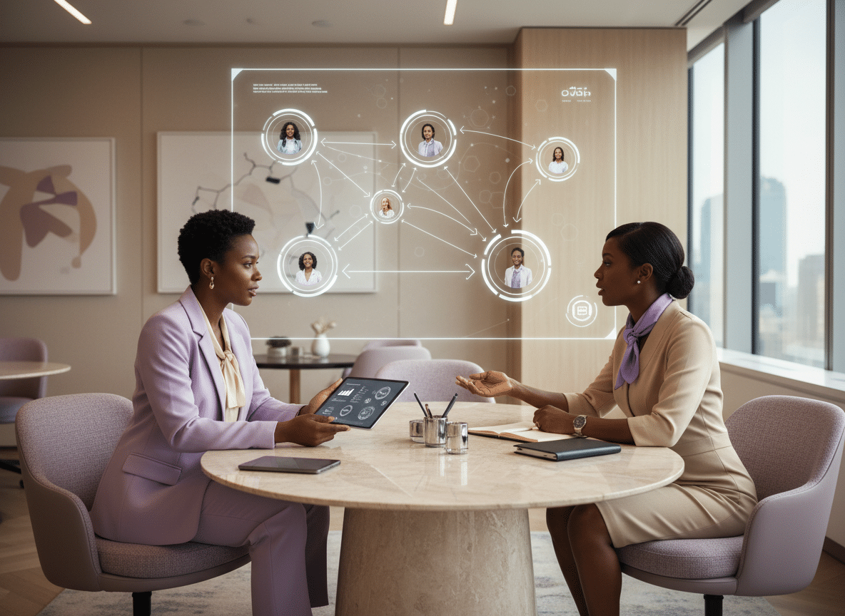 Black executive coach who is coaching her executive client; The Executive LinkedIn Strategy for Black Women Who Are Pivoting Into Bigger Roles; find Black executive coach near