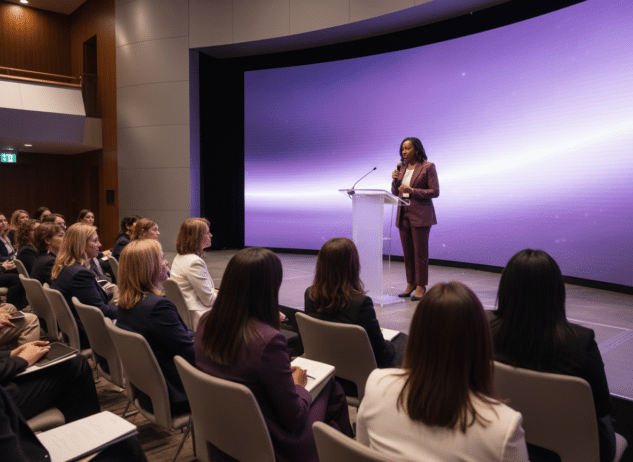 Black Woman standing at podium; best Black executive coach near; Proving vs. Positioning - The Career Strategy Black Women Executives Need Before Their Next Move
