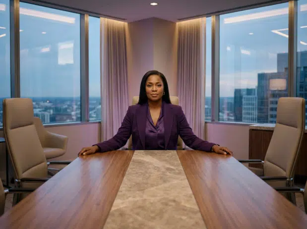 Black woman seated at board table; You're Doing Director Level Work. Here's How to Claim the Title.;best Black executive near; find Black executive coach near
