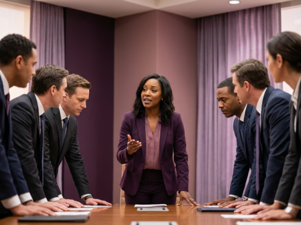 Black women executive leading a meeting; build your authority; executive presence; leadership; find Black executive coach for women near; best Black executive coach near