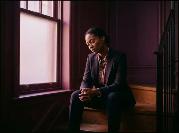 Black woman executive Quiet Moment of Exhaustion; executive presence 