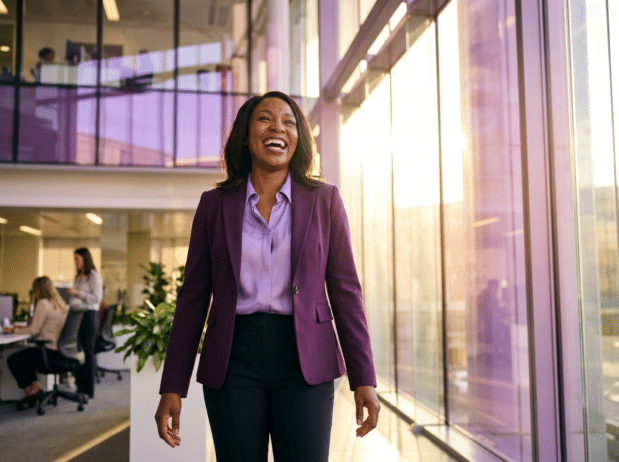 Confidence, happy Black women executive; the confidence tax