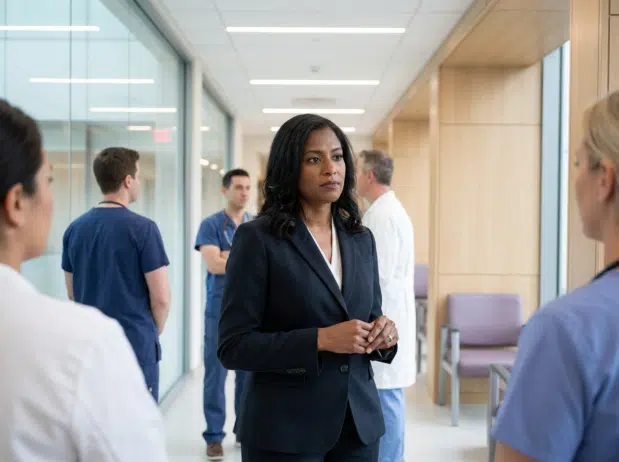 Black woman executive in healthcare setting; career clarity for career success