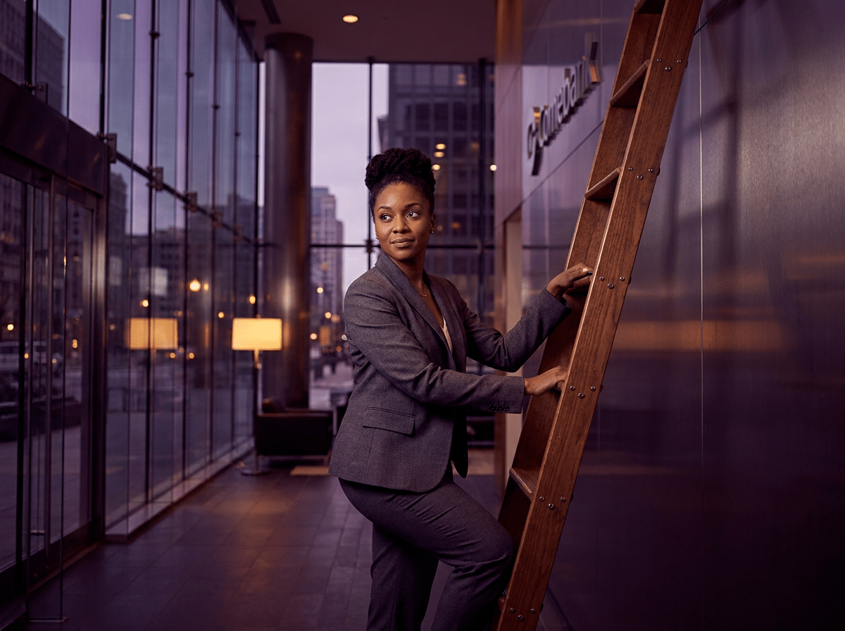Black woman standing on a ladder; career clarity; executive coaching for Black women