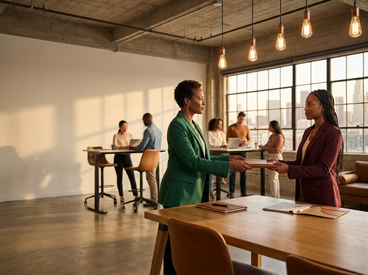 Black woman leader with a subordinate; delegation for leaders; Black executive coach near me