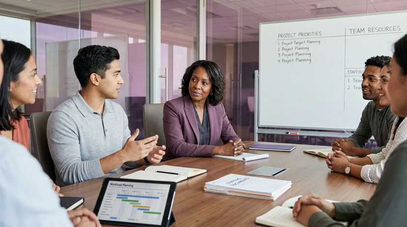 Black executive leader listening to her team; Servant Leadership vs Employee Perks: Why Pizza Cannot Fix Toxic Work